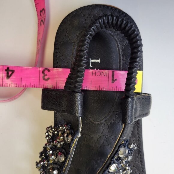 SIZE 8 Black Glitter Embellished Sandals Cushioned Flats Slippers (Size 39) - Picture 7 of 14